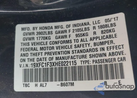 2017 Honda Civic Ex-T z USA, uszkodzony, nr VIN 19XFC1F3XHE022115